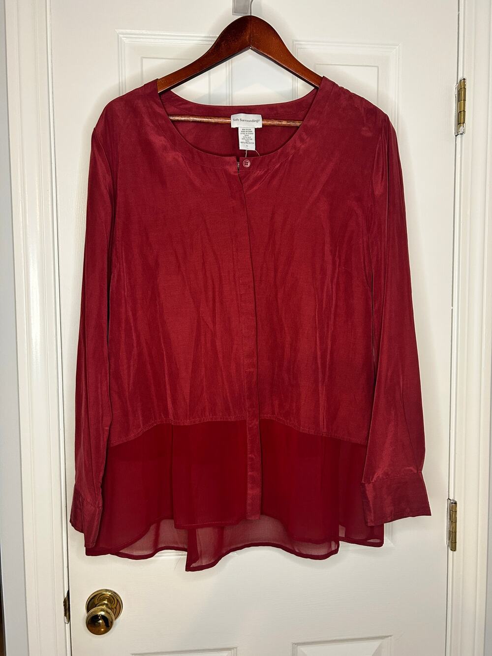 Soft Surroundings Silk Sonoma Shirt XL Red Sheer Layered Blouse NWT
